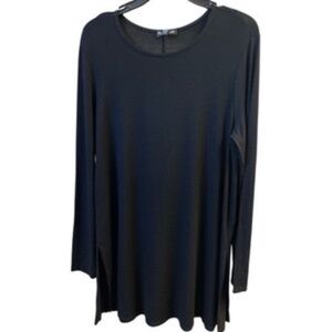 Eileen Fisher Tunic Top Women M Black Stretch Jersey Viscose Pull Over Side Slit